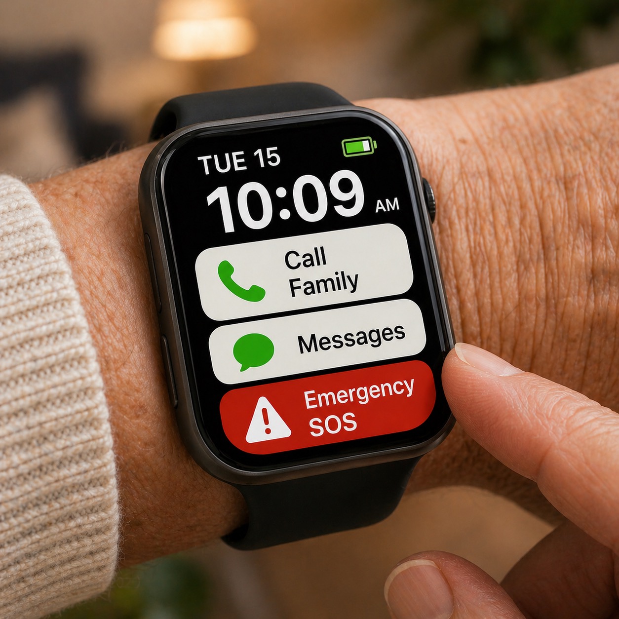 Concept image of a senior-friendly smartwatch with a large simple screen