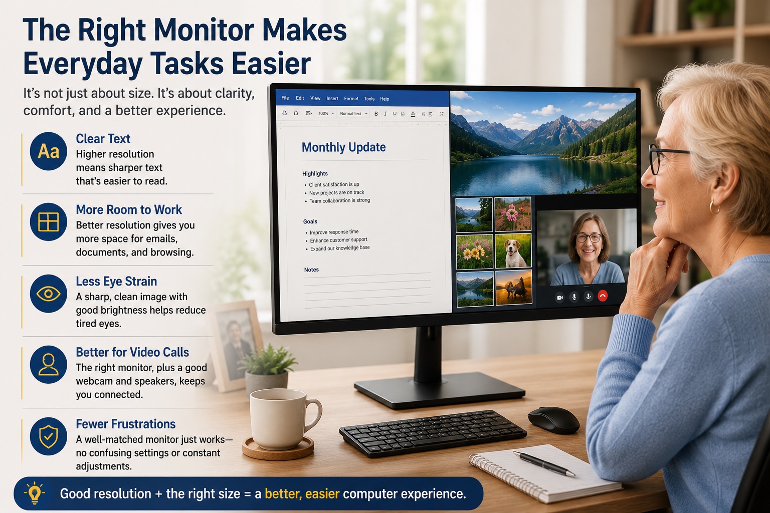 Comparison of different monitor sizes and screen resolutions for computer users
