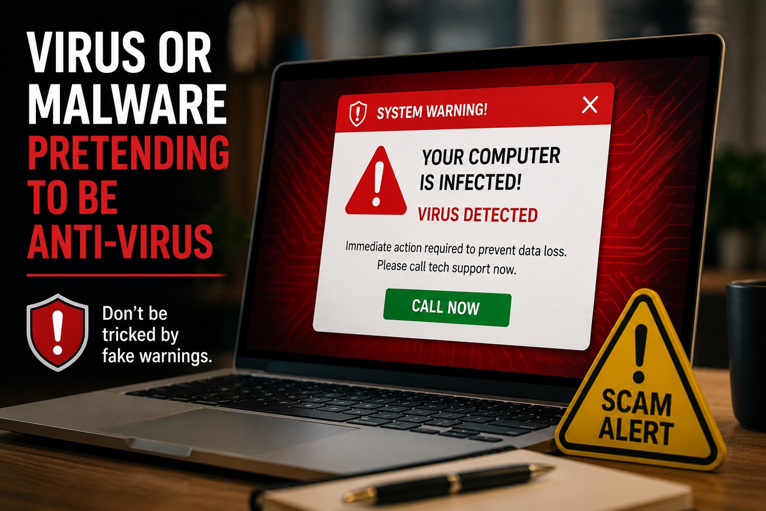Fake virus warning pretending to be antivirus protection