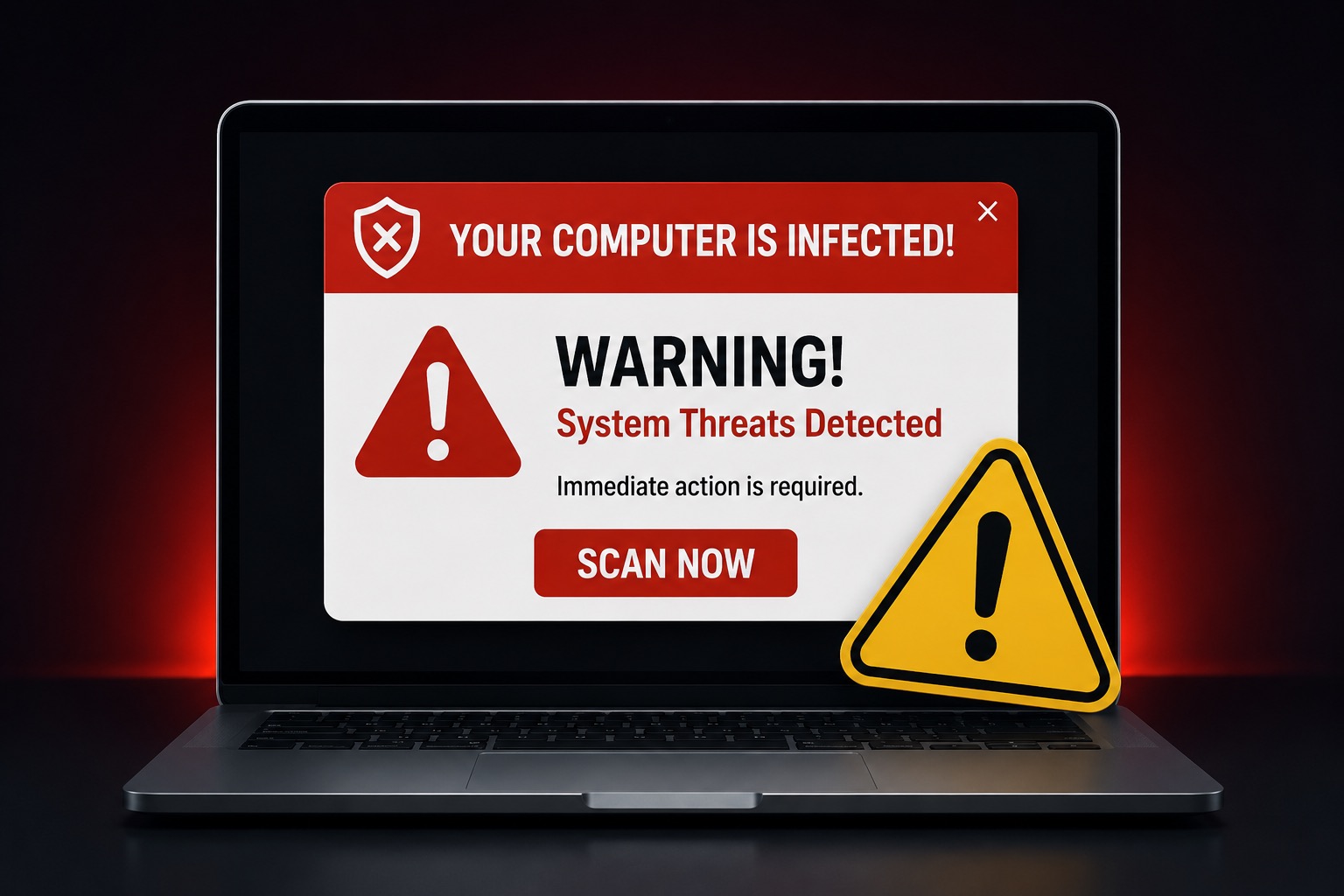 Free antivirus popup scam warning on a computer