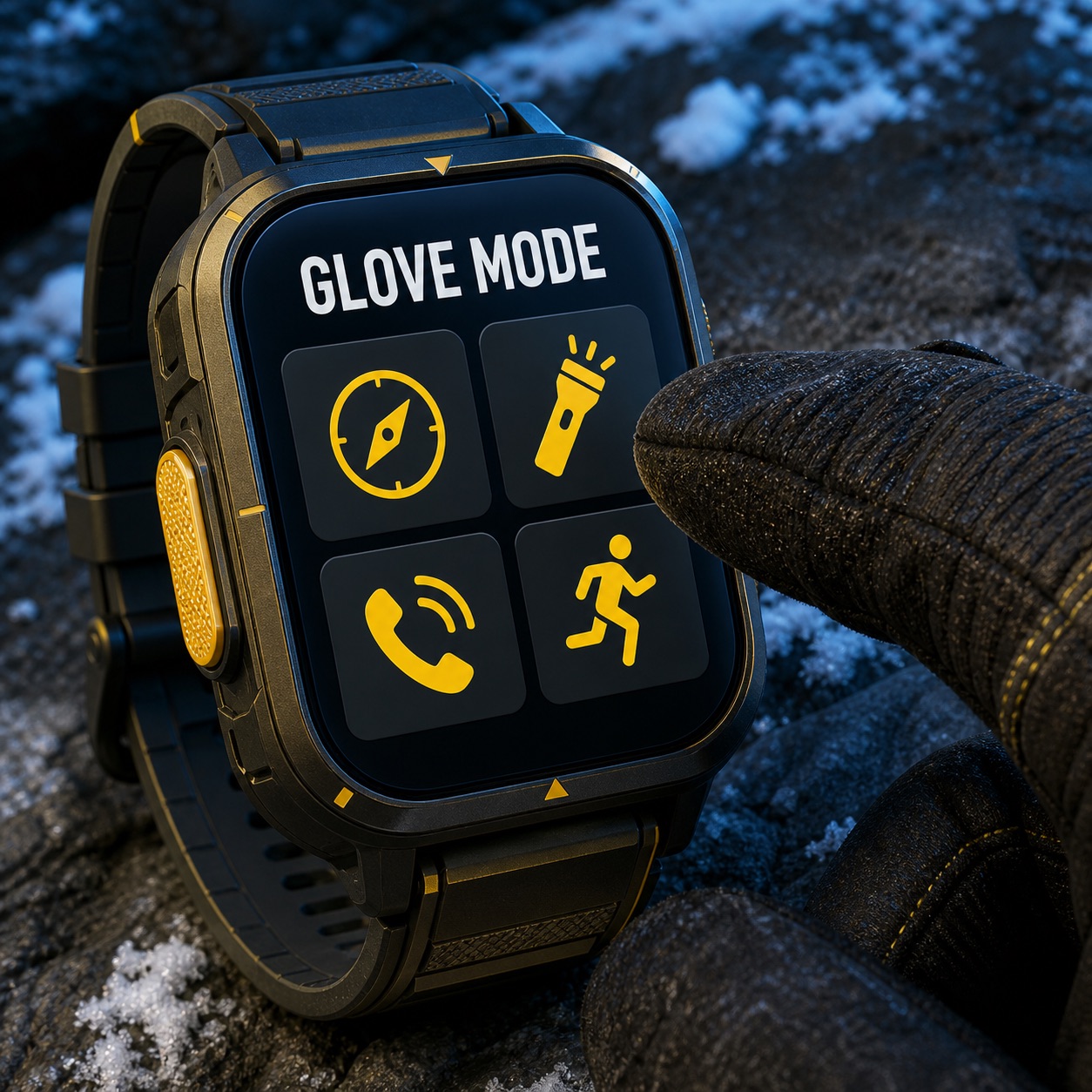 Apple Watch Rugged prediction with large controls designed for winter gloves