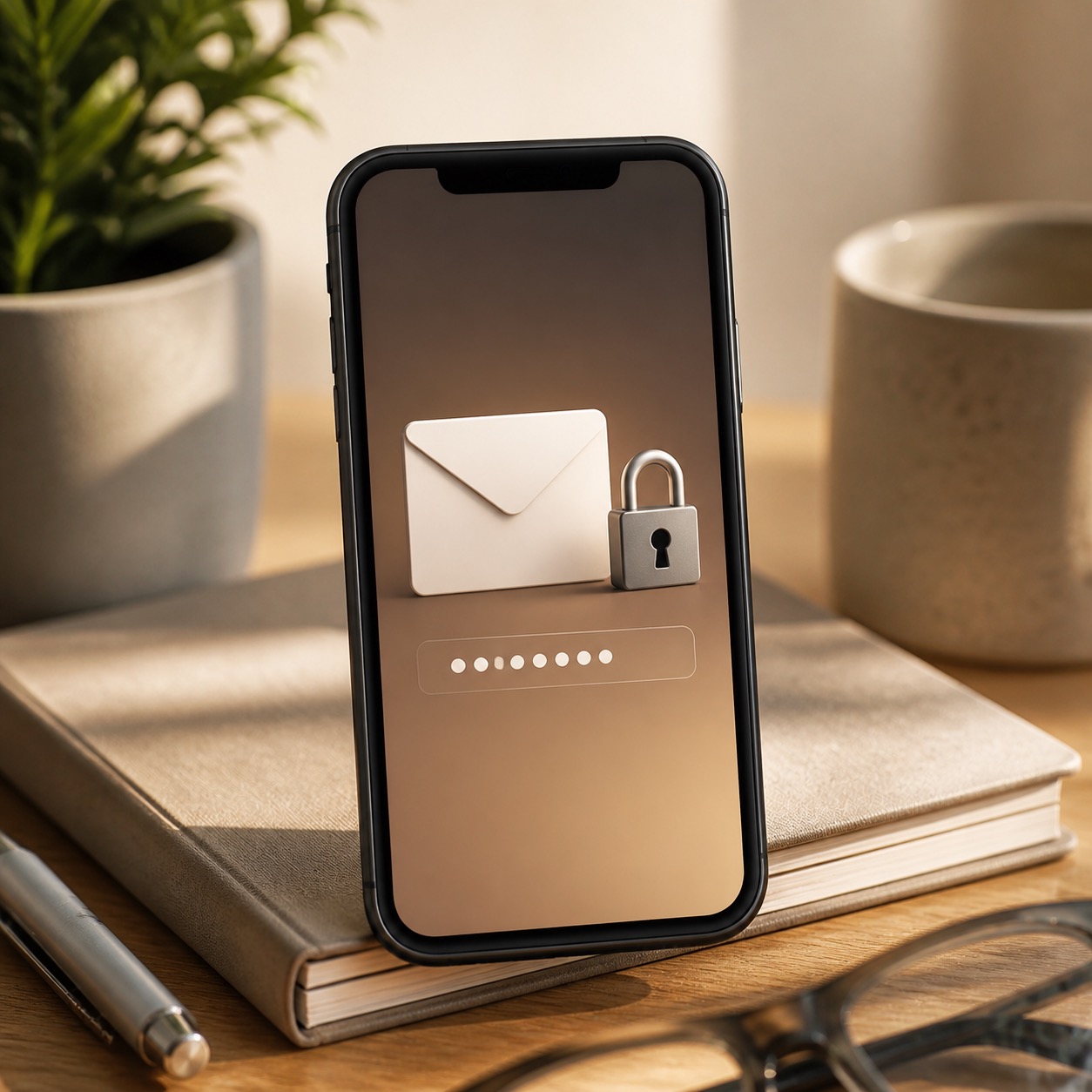 Phone and lock illustrating safe email account security