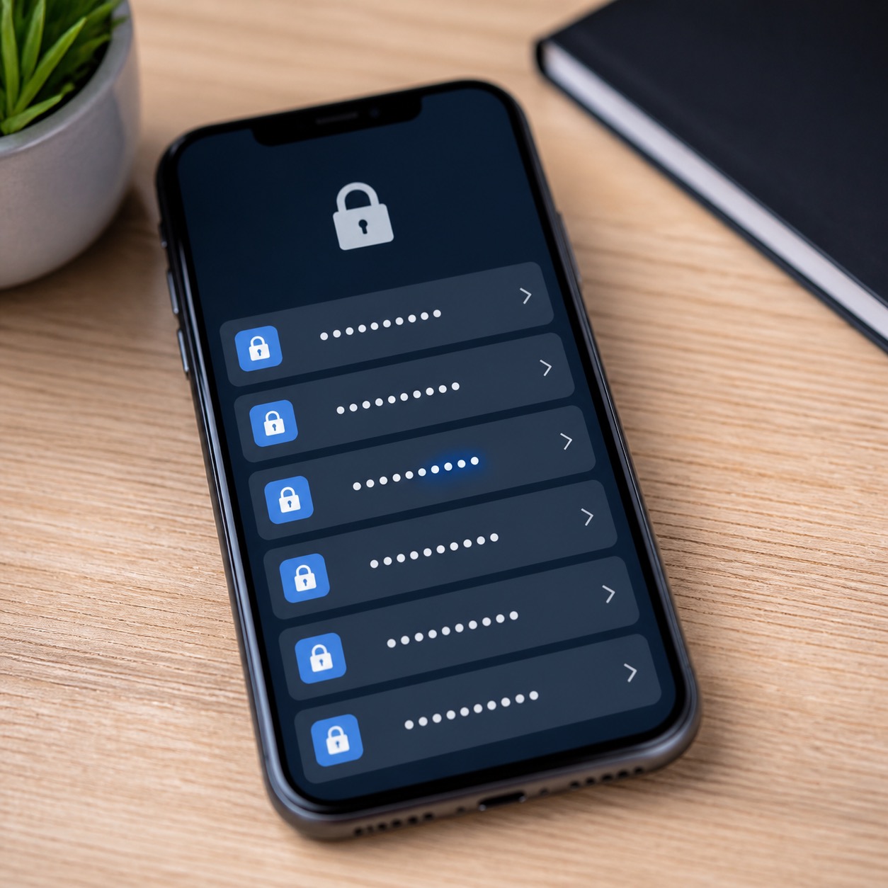 Smartphone illustrating a built-in password manager