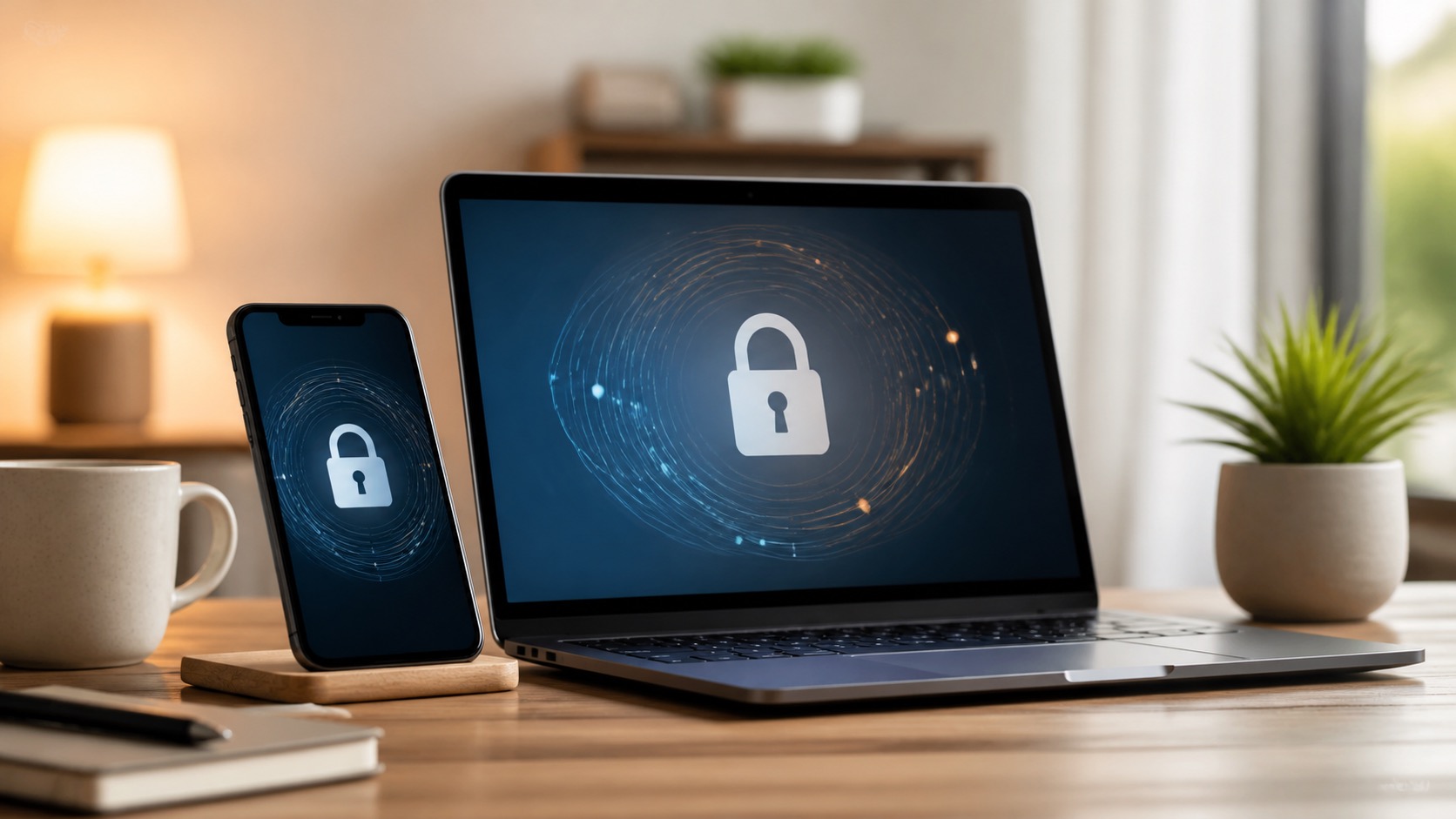Phone and laptop illustrating a password manager