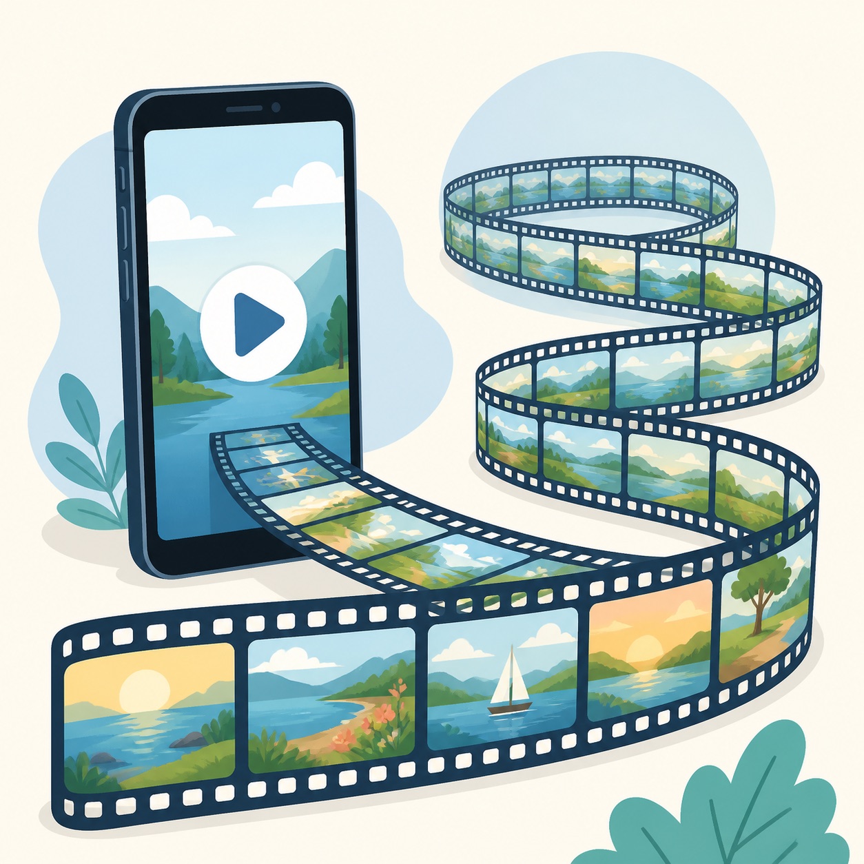 A smartphone video unfolding into a long filmstrip made of many individual frames