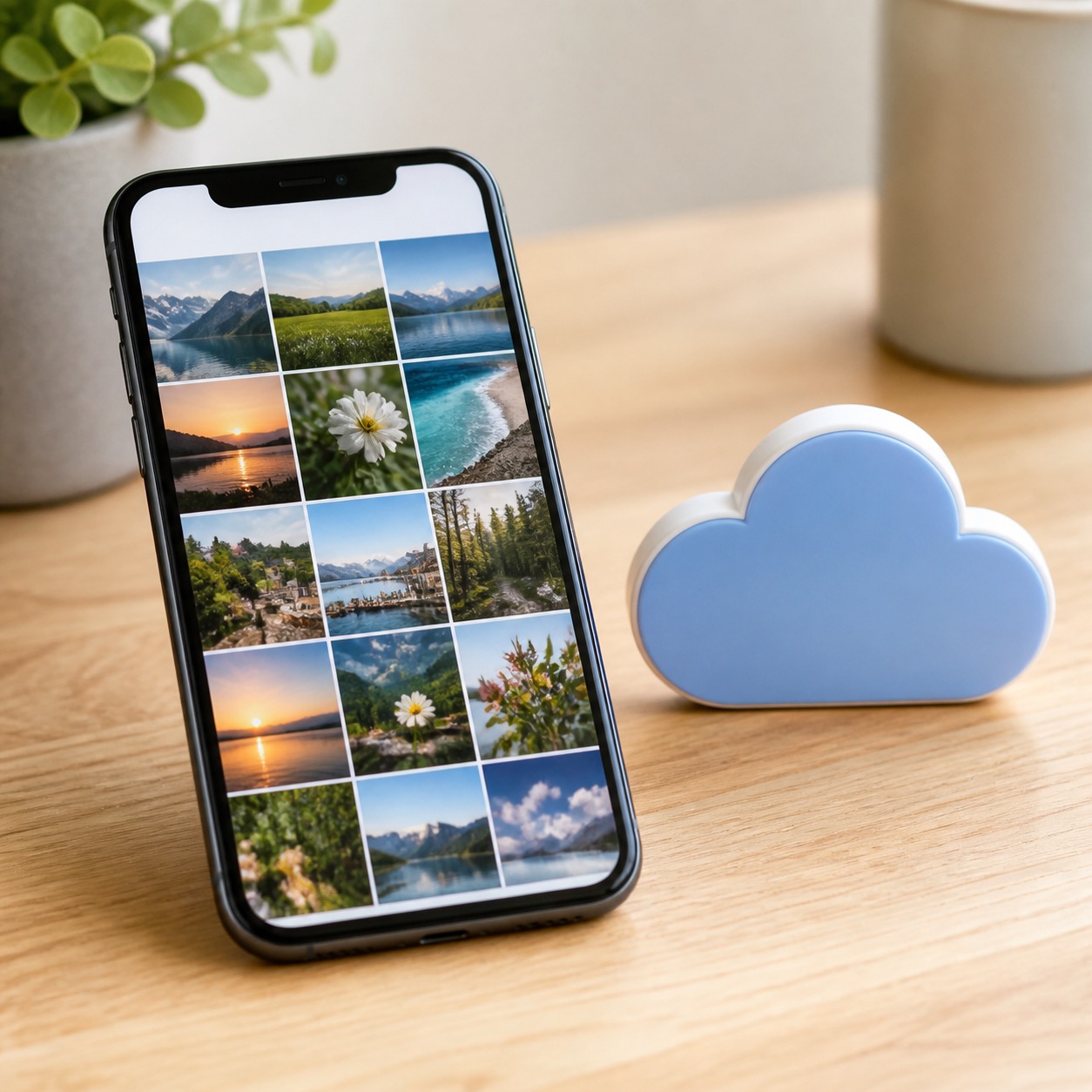 Phone photo gallery illustrating a Google Photos backup check