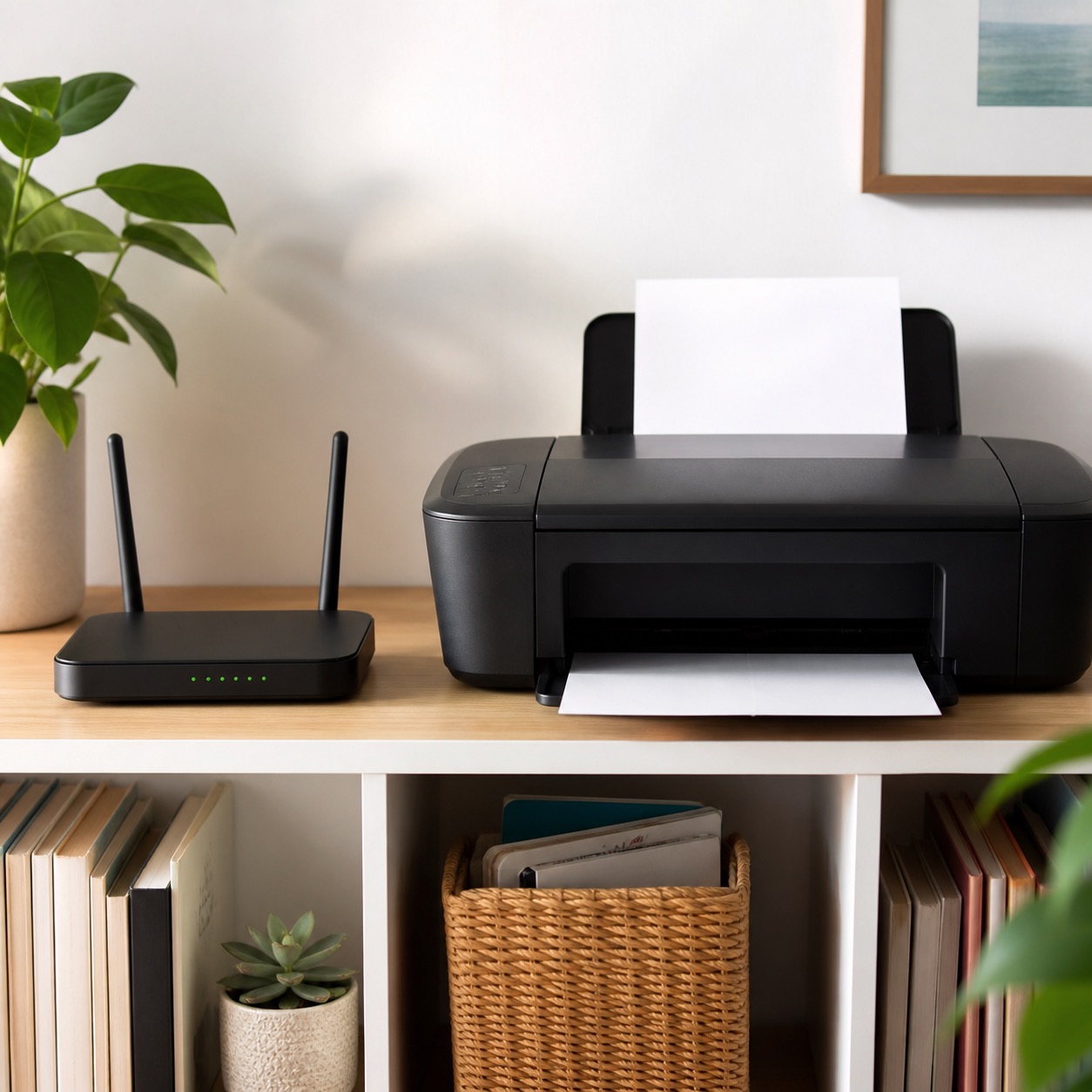 Wireless home printer and Wi-Fi router