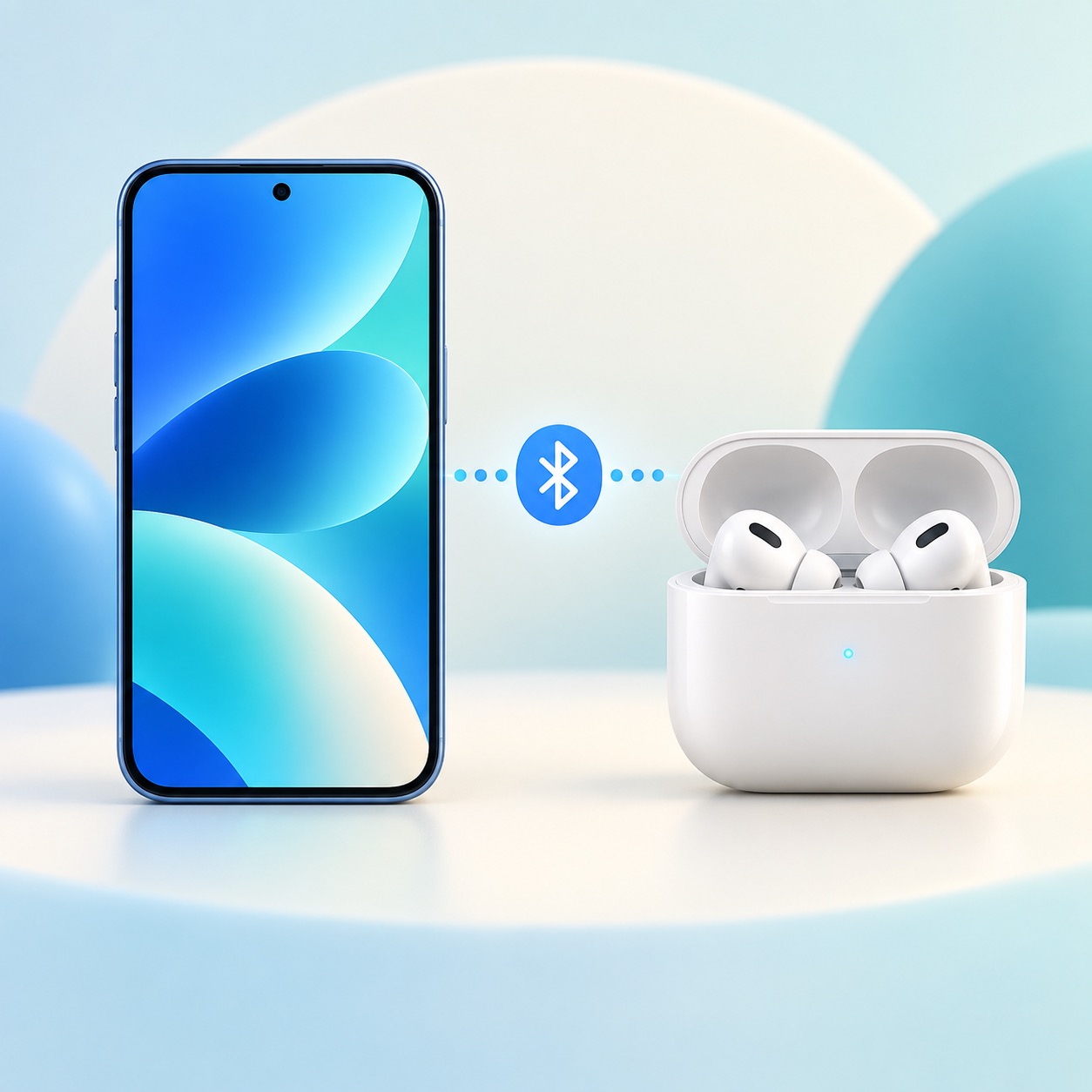 A generic Bluetooth pairing scene with a phone shown from the front and no logos.
