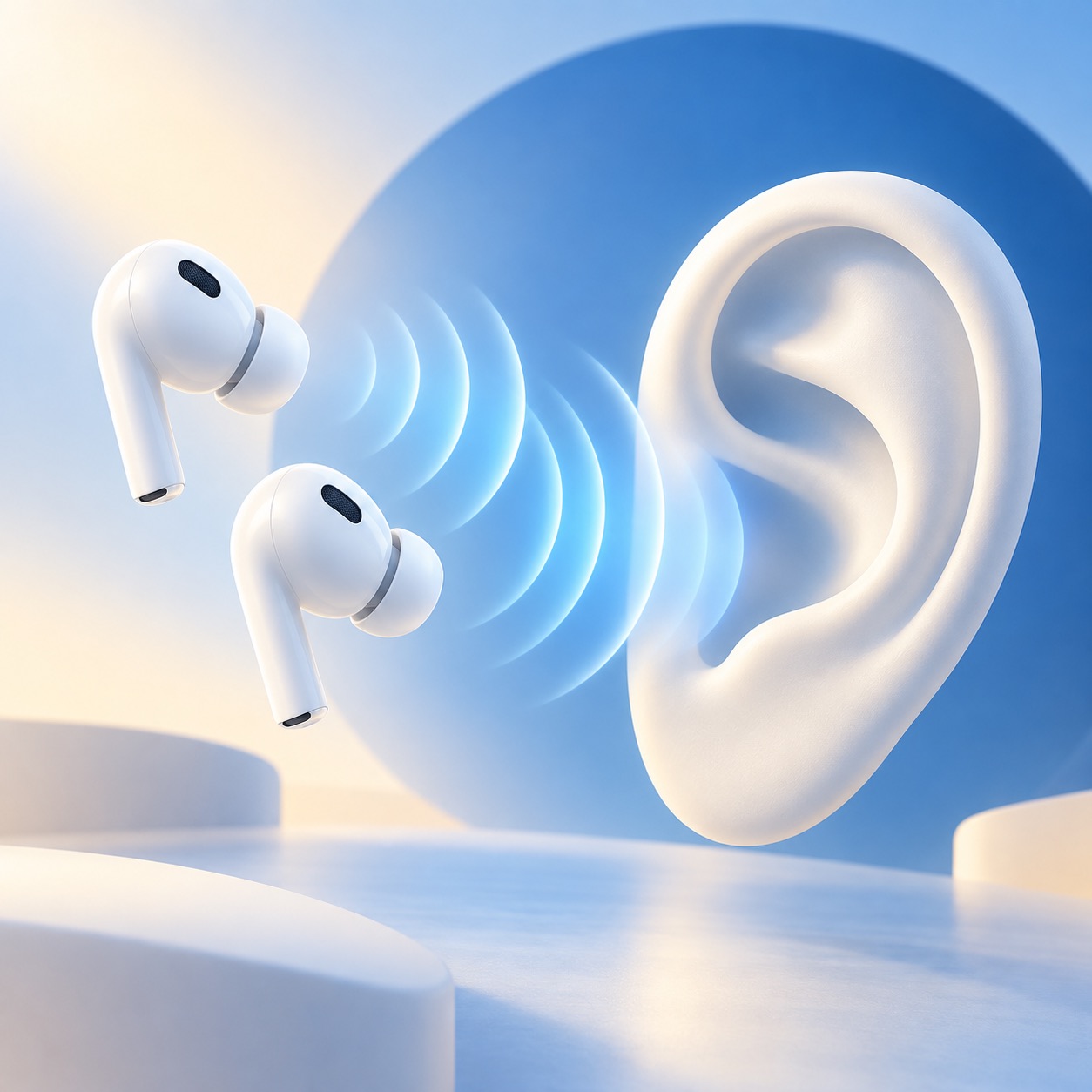 Soft sound waves near an ear, representing comfortable listening controls.