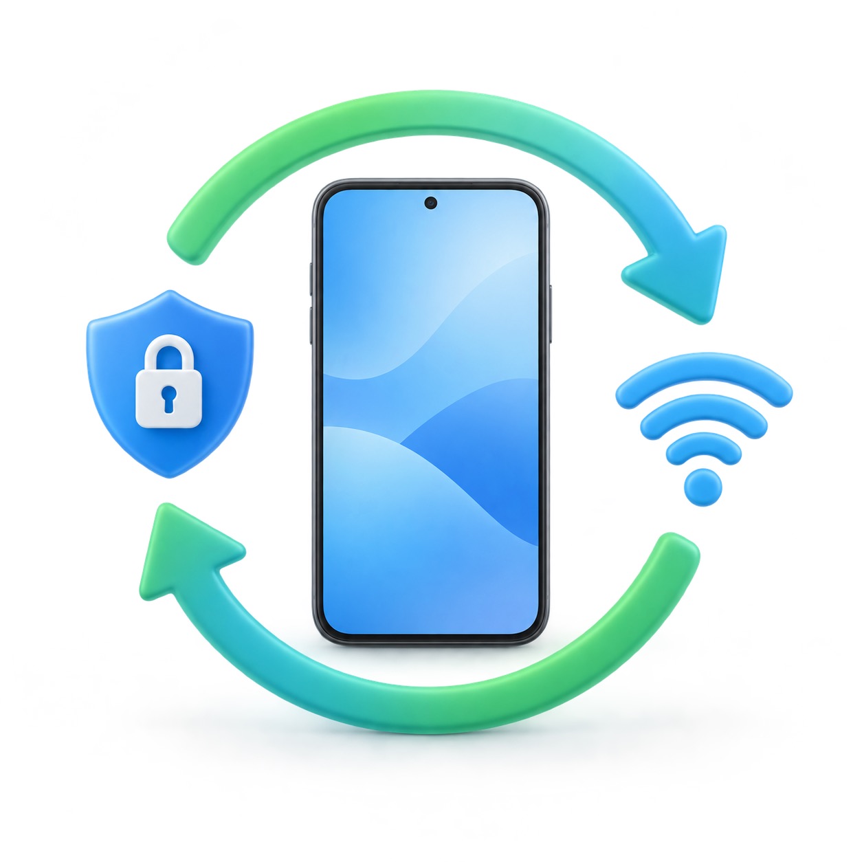 A generic router, shield, and update symbol representing Wi-Fi and security before updating.