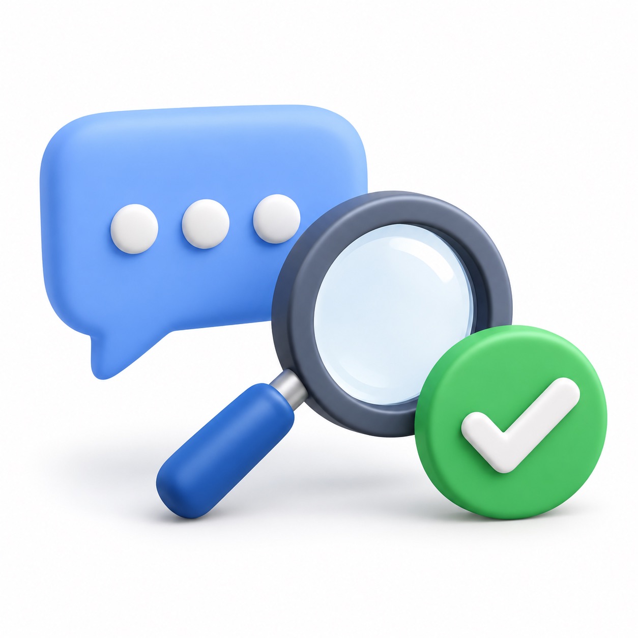 Chat bubble and magnifying glass for follow-up questions