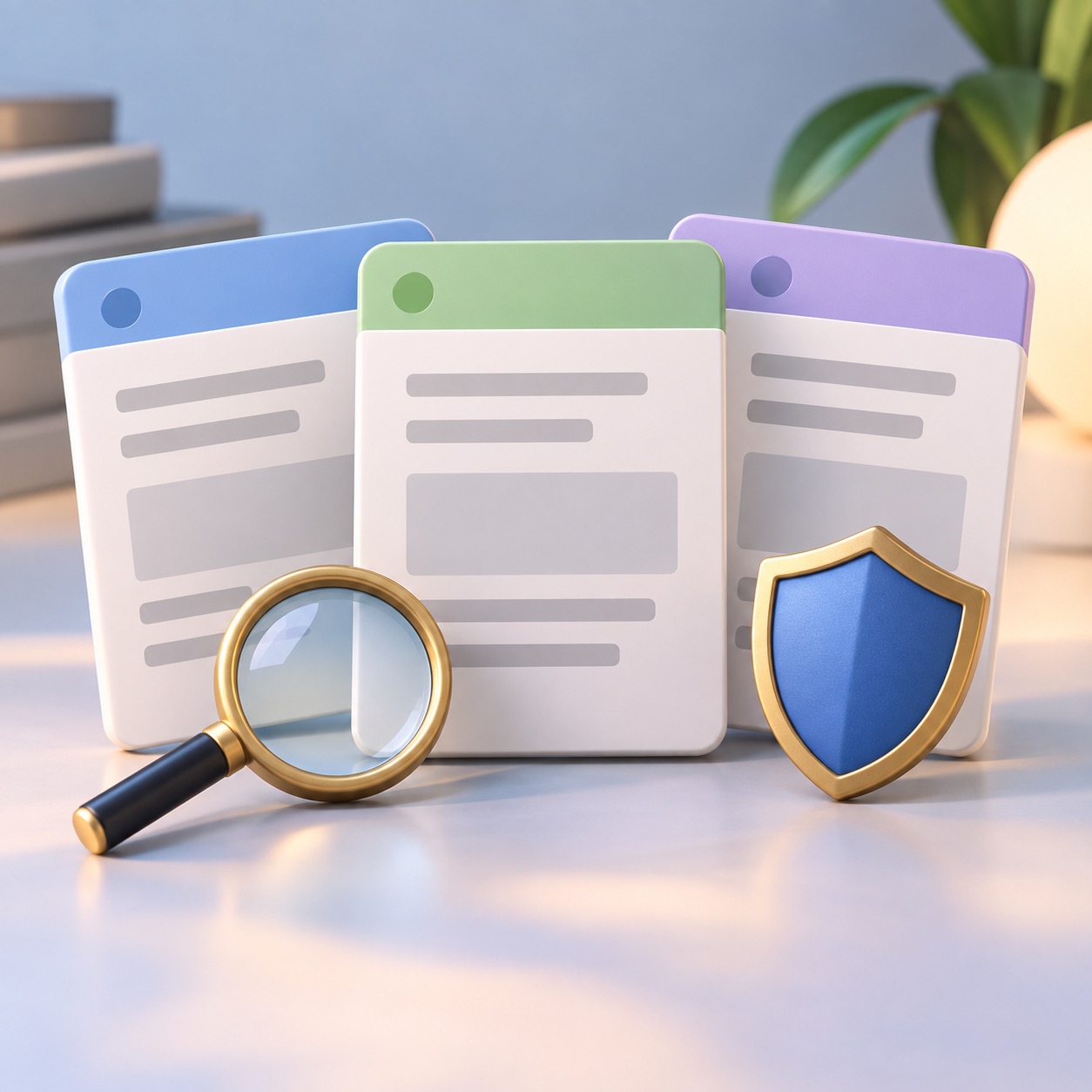 Reference book and shield representing careful source checking