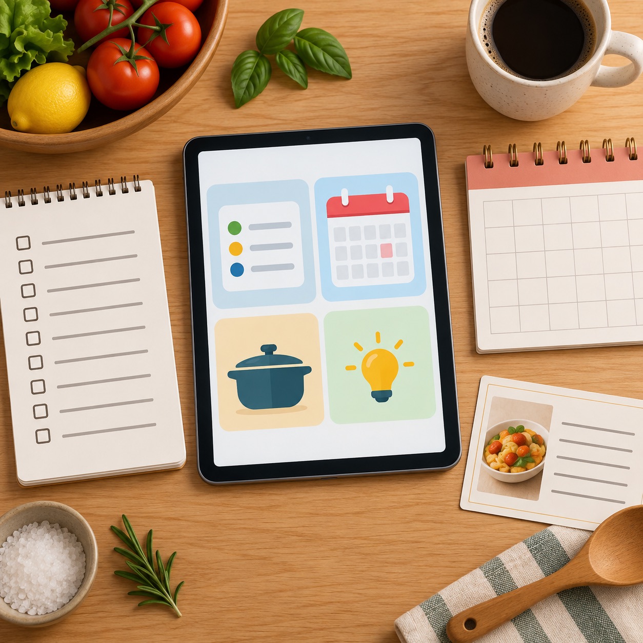 A generic tablet showing an everyday planning layout with no readable text or logos.