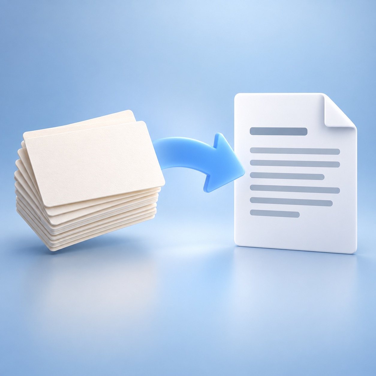 Notes becoming a clean generic document, representing turning ideas into a first draft.