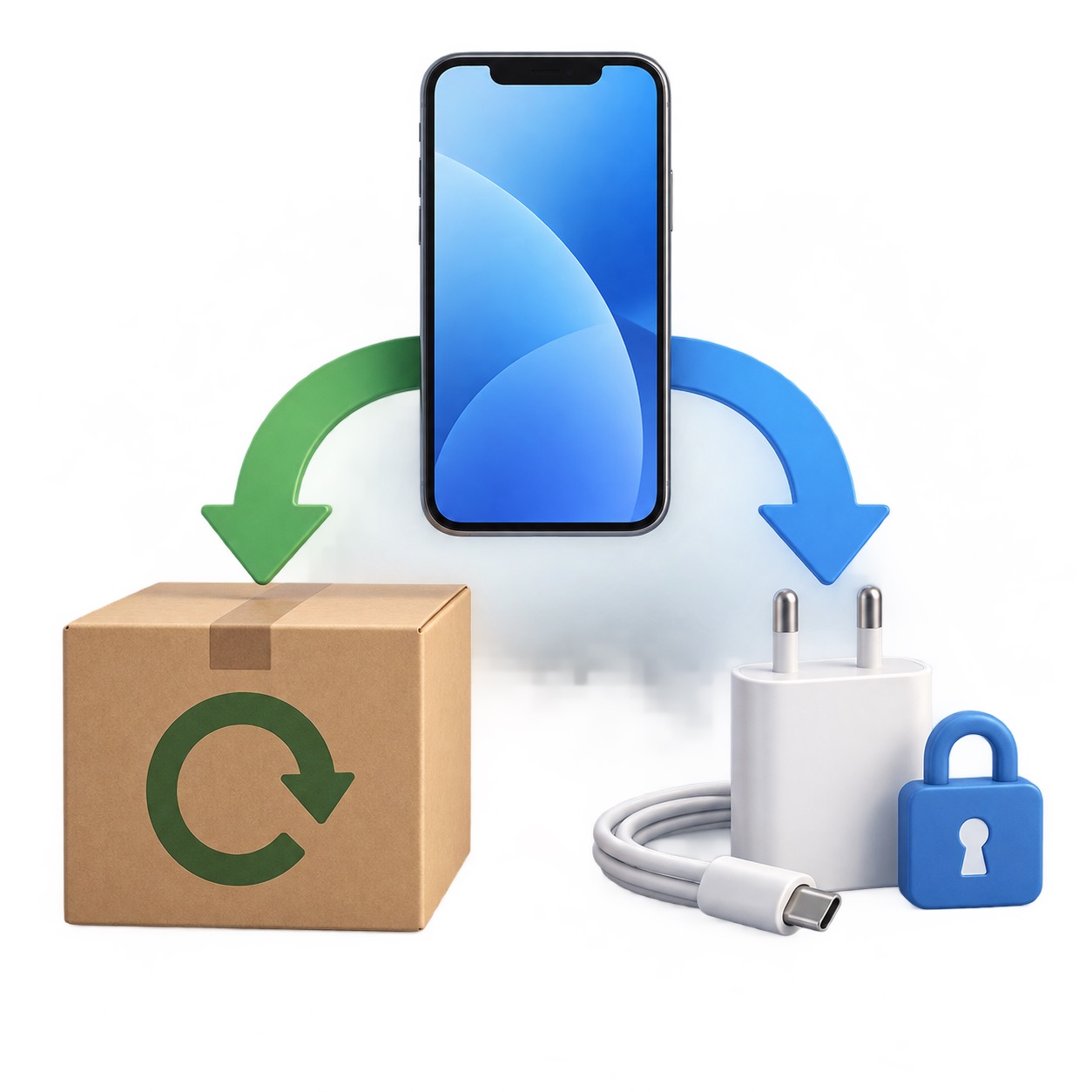 A simple two-path illustration showing trade-in versus keeping a phone as a backup.