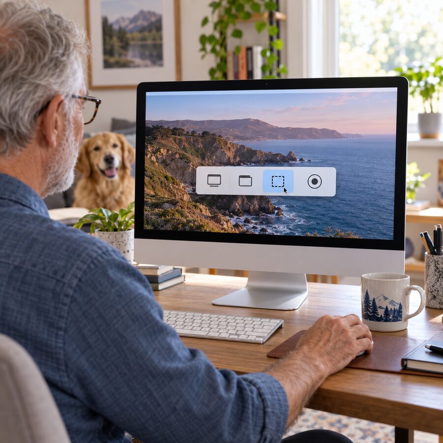 Older man using the Screenshot app on a Mac