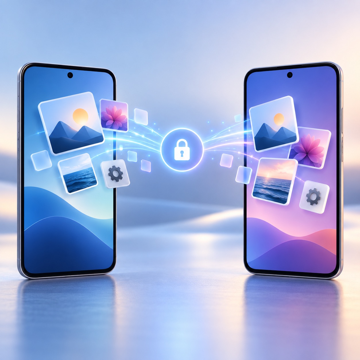 Secure photo transfer between two generic front-facing phones
